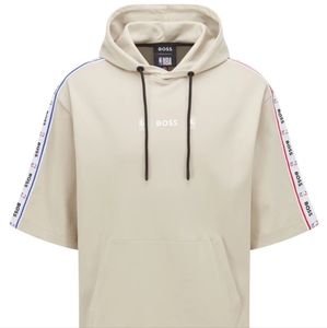 BOSS & NBA SHORT SLEEVEDHOODED SWEATSHIRT WITH COLLABORATIVE LOGO TAPE -Worn 1x